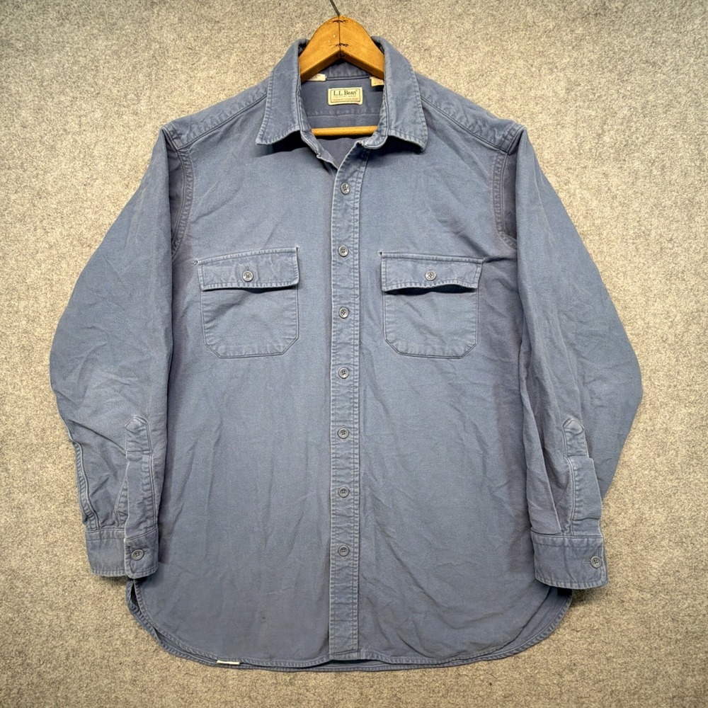Vintage LL Bean Chamois Cloth Shirt Mens Large Tall Blue Made in USA